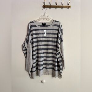 Lord And Taylor Gray Black Stripe Cashmere Women's Sweater Crew Neck Sz 2X